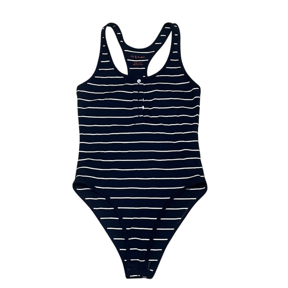 Ash & Ember Womens One-Piece Bodysuit Size S Blue/White Stripe Racerback